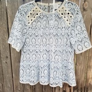 Anthropologie Blue and Cream Lace Blouse